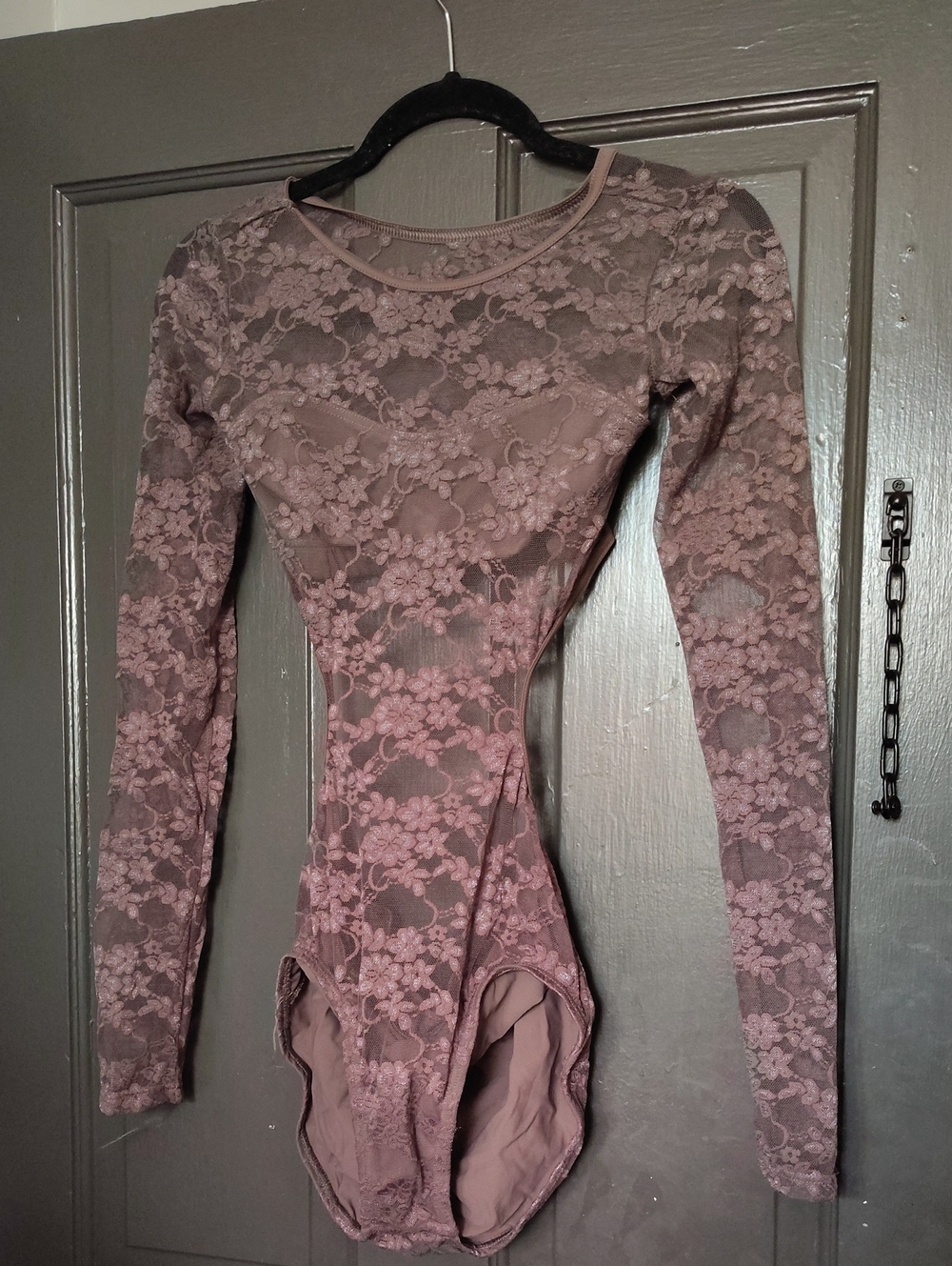 Weissman Mauve Floral Lace Long-Sleeve Bodysuit